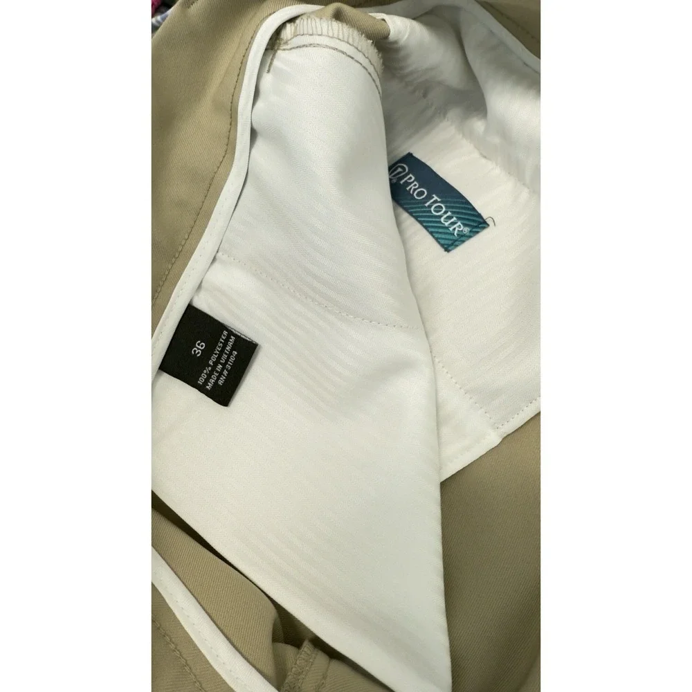 ProTour Golf Shorts Men 36 Beige Performance Activewear Flat Front  9